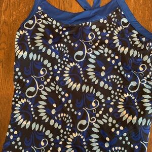 Blue and Black Patterned Swim / Yoga Top